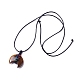 Collier pendentif double corne oeil de tigre naturel réglable avec cordon de cire pour femme NJEW-B086-01E-2