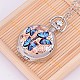 Alloy Flat Round with Butterfly Printed Porcelain Quartz Openable Pocket Watch Pendant Necklace WACH-M126-17-1