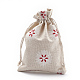 ポリコットン（ポリエステルコットン）パッキングポーチ巾着袋  印刷された雪片で  レッド  18x13cm X-ABAG-S003-02A-1