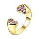 Heart Real 18K Gold Plated Brass Cubic Zirconia Cuff Rings RJEW-BB05398-1