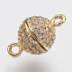 Brass Micro Pave Cubic Zirconia Magnetic Clasps with Loops ZIRC-F083-111G-RS-1