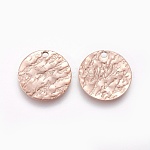 Ion Plating(IP) 304 Stainless Steel Charms, Textured, Flat Round with Bumpy, Rose Gold, 15x1mm, Hole: 1.2mm