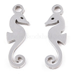 304 Stainless Steel Charms, Sea Horse, Stainless Steel Color, 15x4.7x1mm, Hole: 1mm