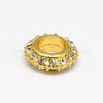 Big Hole Zinc Alloy Pave Grade A Crystal Rhinestone Rondelle Beads, Golden, 12.5x4.5mm, Hole: 6mm