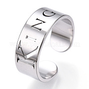 304 Stainless Steel Word King Open Cuff Ring for Women RJEW-T027-09P