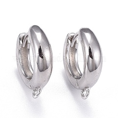Orecchini a cerchio in ottone,  cadmio& piombo libero, ricerca di orecchino a cerchio huggie, placcato di lunga durata, con anello orizzontale,  cadmio& piombo libero, anello, Vero platino placcato, 16x15x2~4mm, Foro: 1.2 mm, ago :1mm