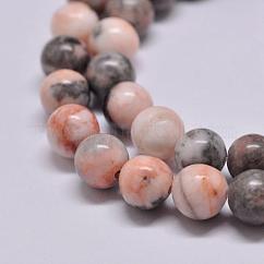 Chapelets de perles de jaspe zèbre rose naturel, ronde, 4mm, Trou: 0.8mm, Environ 82~85 pcs/chapelet, 15 pouce