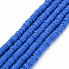 Hilos de arcilla polimérica hechos a mano, abalorios heishi, disco / plano y redondo, azul real, 4x0.5~1mm, agujero: 1.5 mm, aproximamente 320~447 pcs / cadena, 15.74~16.92 pulgada
