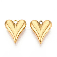 Dijes de acero inoxidable 304, revestimiento de iones (ip), charm de corazón, real 18k chapado en oro, 13.5x11.3x3.5mm, agujero: 1.4 mm