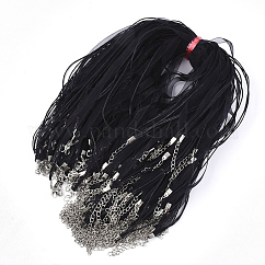 Fabrication de colliers avec cordon en cire et organza, avec fer homard fermoirs pince, platine, noir, 17.6 pouce ~ 17.8 pouces (45~45.5 cm), 7mm