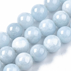 Cordes de perles de calcédoine naturelles, imitation aigue-marine, teints et chauffée, ronde, 10mm, Trou: 1mm, Environ 37~38 pcs/chapelet, 14.96~15.35 pouce (38~39 cm)