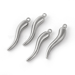 Pendentifs en acier inoxydable 304 résistant au ternissement, corne d'abondance / breloques cornicello corne italienne, couleur inoxydable, 28x5.5x4.5mm, Trou: 1.6mm