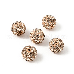 Perles de boule pavé disco , Perles de strass en argile polymère, Grade a, ronde, Light Peach, strass: pp13 (1.9~2mm), 6 rangs de strass, 10mm, Trou: 1.5mm
