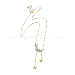 Colliers pour femmes avec pendentif lune en perles d'aigue-marine naturelle et chaîne en laiton.&nbsp;NJEW-TA00257-04