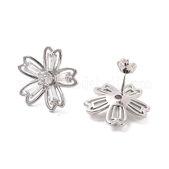 Серьги-гвоздики из латуни с микропаве из прозрачного кубического циркония с цветочным покрытием EJEW-M029-01B-P