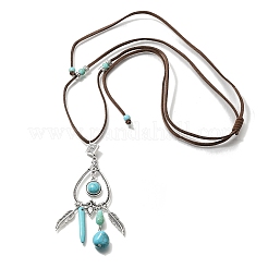 Длинные ожерелья в стиле бохо с подвеской в виде сердца из сплава перьев и синтетической бирюзы для женщин&nbsp;LS-NJEW-G158-01A