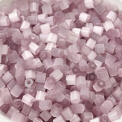 ガラスシードビーズ  模造キャットアイ  丸い穴  六角  ラベンダーブラッシュ  3.5x3.8x3.5mm  穴：1mm  約6338個/ポンド&nbsp;SEED-H002-D-A818