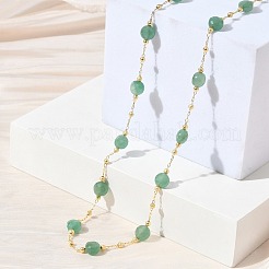 Colliers à maillons plats ronds facettés en aventurine verte naturelle avec perles en laiton mat&nbsp;GG-CBA37F5-01G-10