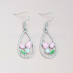 Ohrringe aus einer Legierung mit Emaille-Anhänger in Tropfen- und Tulpenform&nbsp;WG1F9CE-01