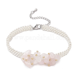 Браслеты ручной работы из стеклянных бусин и натурального розового кварца для женщин&nbsp;BJEW-MZ00225-03