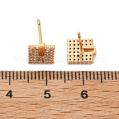 Квадратные серьги-гвоздики из латуни с микропаве из прозрачных кубических цирконий для женщин&nbsp;EJEW-G428-12G-02