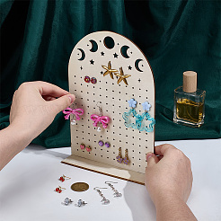 Organizador de pendientes de madera contrachapada con forma de luna hueca&nbsp;EDIS-WH0050-02B