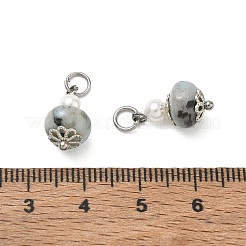 天然ラリマーペンダント  シェルパール付きロンデルチャーム  プラチナ  15x8.5mm  穴：4mm&nbsp;PALLOY-JF06031