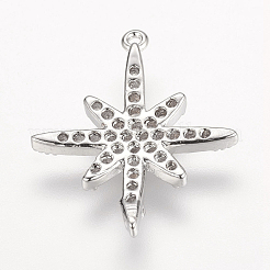 真鍮製マイクロパヴェキュービックジルコニアペンダント  スター  プラチナ  19x16x2mm  穴：1mm&nbsp;ZIRC-P060-06P