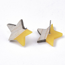 樹脂と木のスタッドピアス  304ステンレスピン付き  スター  きいろ  17x18mm  ピン：0.7mm&nbsp;EJEW-N017-001A-C05