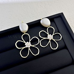 Серьги-гвоздики из искусственного жемчуга с цветочным сплавом&nbsp;FS-WG6080C-01