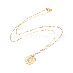 Ionenbeschichtung (IP) 304 Edelstahl Rose Münzanhänger Halskette für Frauen&nbsp;NJEW-F294-09G