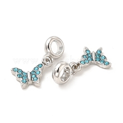 ラック メッキ 合金 ラインストーン ヨーロピアン ダングル チャーム  大穴チャーム  蝶  プラチナ  アクアマリン  25~26.5mm  蝶：15~16x9.5~12.5x2.5mm  穴：4.5~5mm&nbsp;PALLOY-P289-12P-03