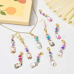 10 stücke 5 arten synthetische türkis chip & legierung emaille katze anhänger dekorationen&nbsp;HJEW-SZ00018