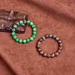 Bracelet extensible de perles rondes en jade jaune naturel vert&nbsp;BJEW-SW00077-10