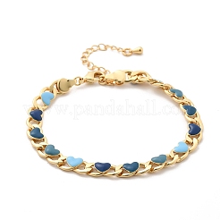 Сердце латунные эмалевые панцирные цепи браслеты для женщин BJEW-B125-03G