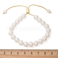 Schiebearmband aus Muschelperlen mit Schlangenkette aus Messing&nbsp;LS-BJEW-B066-01B-02
