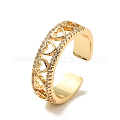 Открытое кольцо-манжета в форме сердца из прозрачного кубического циркония&nbsp;RJEW-G251-08G