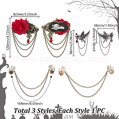 3 шт. 3 стиля готических брошей из сплава со стразами на цепочке&nbsp;JEWB-GA0001-46