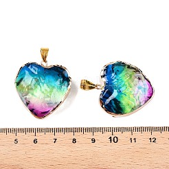 ライトゴールド真鍮ガラスペンダント  鉄パーツ  ハート  藤紫色  31x29.5~30x12.5~13mm  穴：7x4mm&nbsp;GLAA-N001-24D