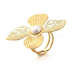 Кольцо-манжета из нержавеющей стали с цветком для женщин RJEW-R006-02G