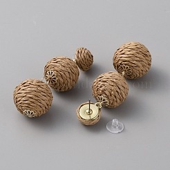 Серьги-гвоздики с круглыми шариками из рафии&nbsp;EJEW-WH0009-73A