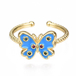 Латунные микро проложить манжеты кольца кубического циркония&nbsp;RJEW-N035-034-NF