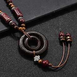 Этнический стиль сплав и фарфор керамические бусины и деревянные кольца подвеска кисточка и ожерелья&nbsp;LS-NJEW-D308-02