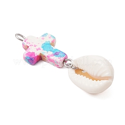 6 шт. подвески из натуральной ракушки каури 6 цветов и окрашенной синтетической бирюзы PALLOY-JF04130-03