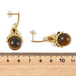 Boucles d'oreilles pendantes en œil de tigre naturel pour femmes&nbsp;EJEW-MZ00784