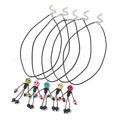 Тематика Хэллоуина скелет окрашенный синтетический бирюзовый кулон ожерелье из вощеного хлопкового шнура для женщин и мужчин NJEW-TA00208