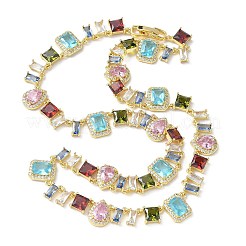 Теннисные ожерелья в форме капли с квадратом и латунным паве из разноцветных кубических цирконий NJEW-G183-09G