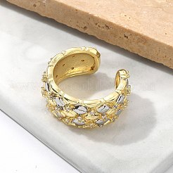 Кольца-манжеты с квадратным узором из латуни с микропаве из прозрачного кубического циркония для женщин&nbsp;RJEW-U041-14G