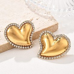 Серьги-гвоздики в форме сердца из нержавеющей стали 304 с микропаве из прозрачных кубических цирконий EJEW-V016-01G-01