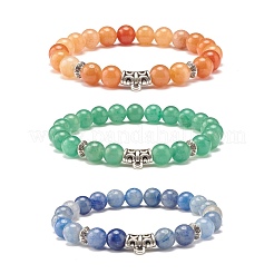 Braccialetti elastici con perline rotonde in avventurina naturale 3 pz 3 colori con tubo curvo&nbsp;BJEW-JB07719